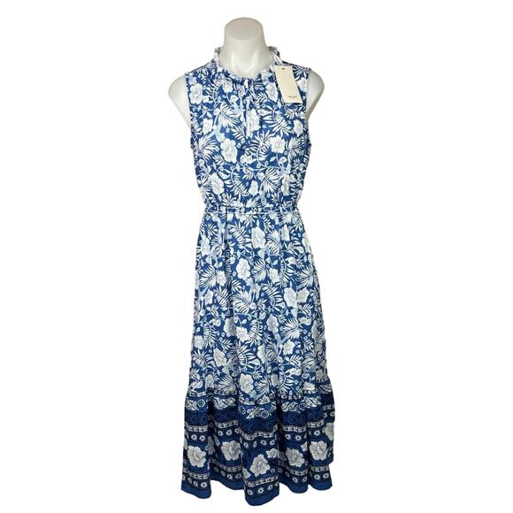 Grace Karin NWT Blue Tropical Floral Sleeveless Ruffle Neck Maxi Dress Size S - Picture 1 of 8